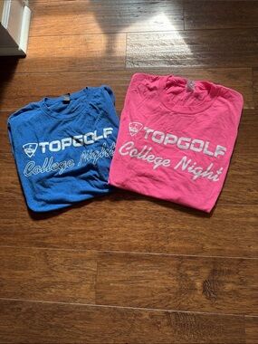 Pair Too Golf College Night Short Sleeve Tees — Blue and Pink